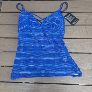 TYR Women's Durafast Blue Striped Cyprus Brooke Size L NEW